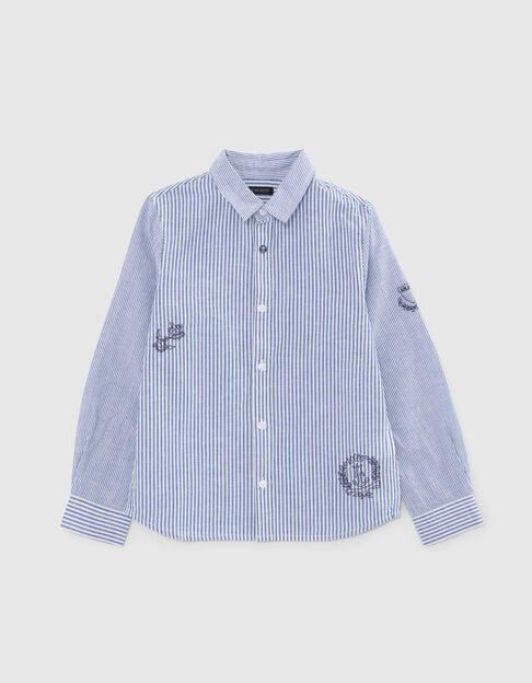 Chemise bleue rayures blanches et broderies gar&ccedil;on - IKKS