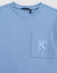 Blue jacquard boy's embroidered pocket T-shirt-4