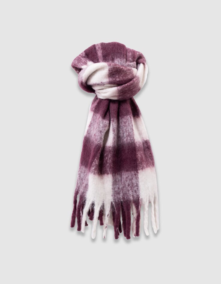 Girls’ burgundy fringed scarf with white XL checks-3