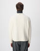 Men's White Crew-Neck Sweater with Cable Knit Pattern-3