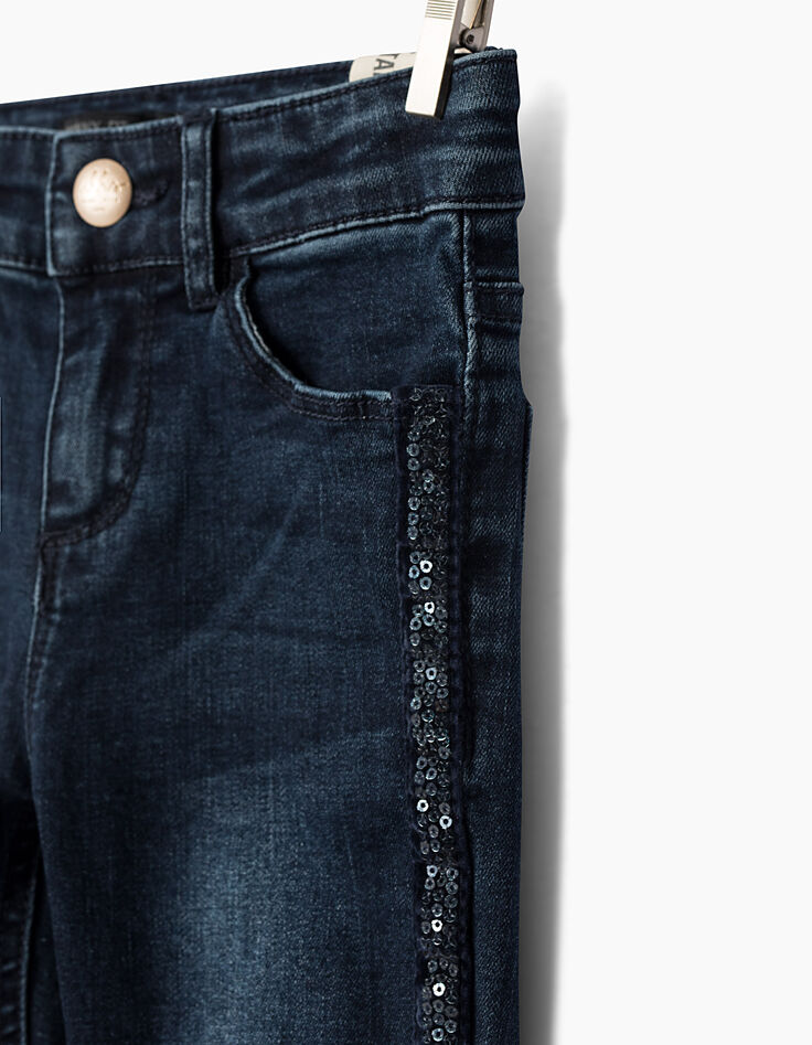 Jean skinny brut à bandes latérales sequins fille-3