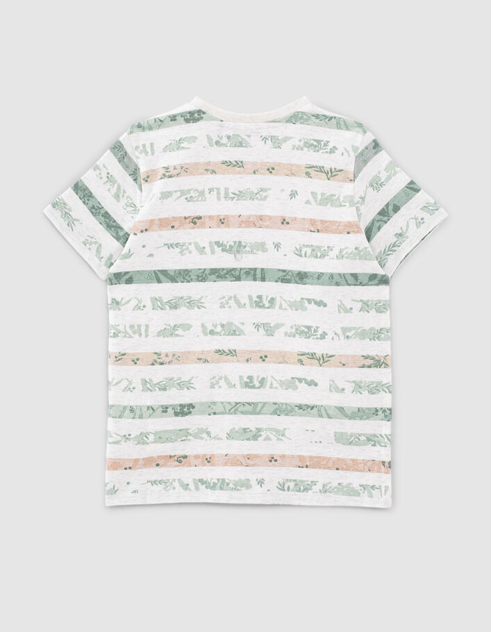 Kittfarbenes Jungen-T-Shirt, Streifen-Blätter-Print, Bio  - IKKS