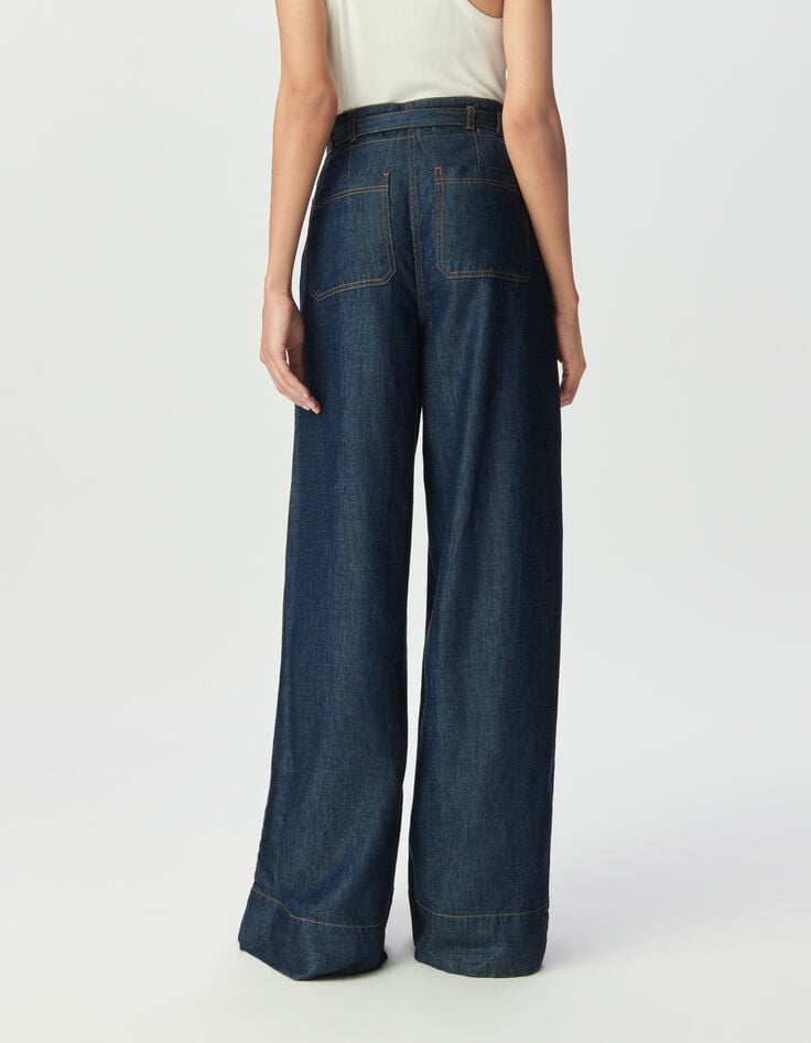 Women’s blue high-waist wide-leg jeans with belt-4 Women’s blue high-waist wide-leg jeans with belt-4
