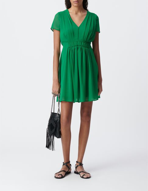 Robe verte d&eacute;tail pliss&eacute; taille - IKKS