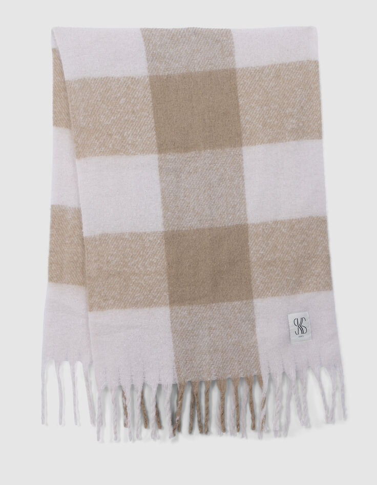 Girl's beige plaid scarf-4