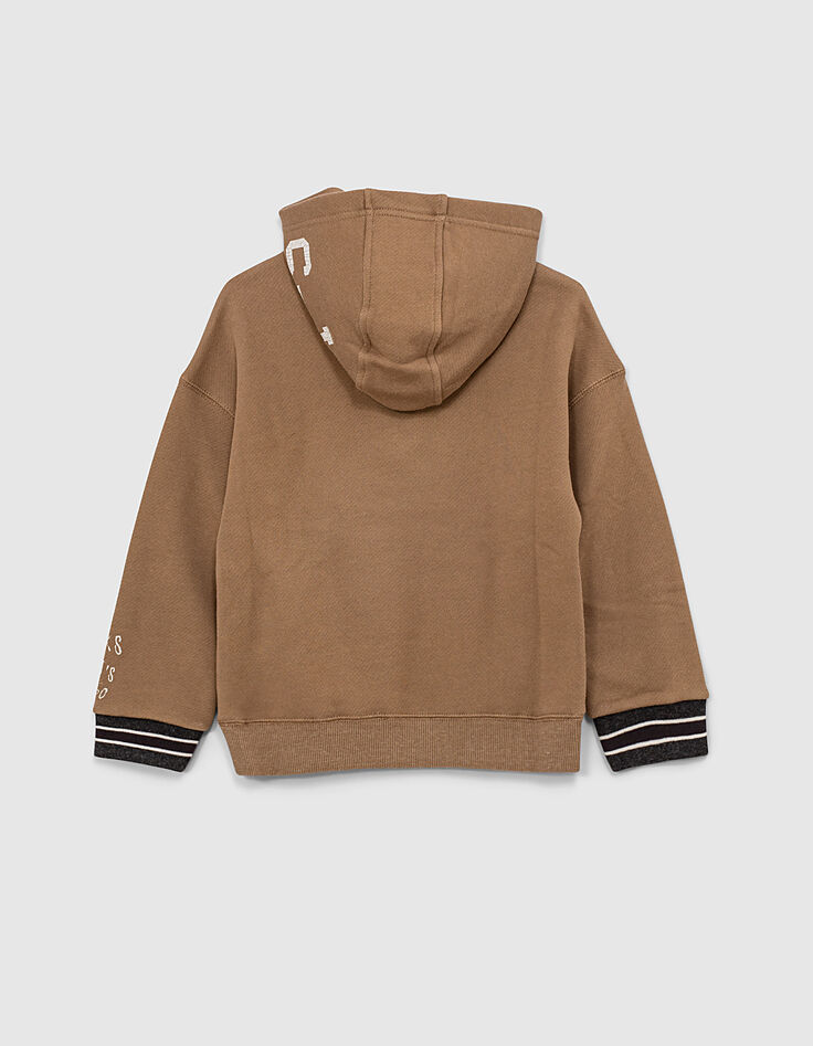 Sudadera color arena capucha y cuello cremallera niño -4