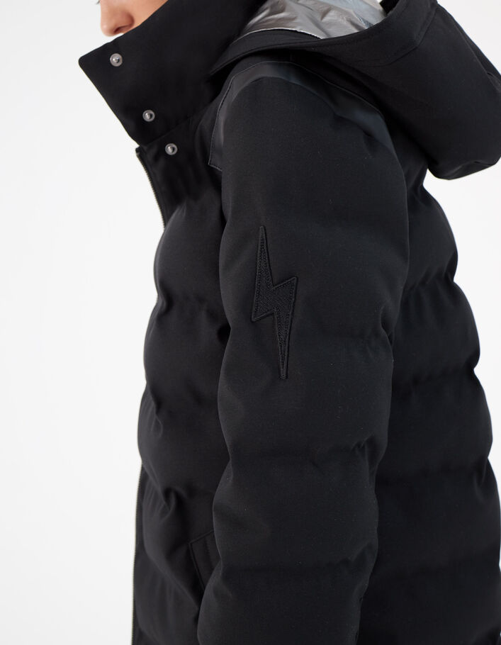 Women’s black hooded long padded jacket-4
