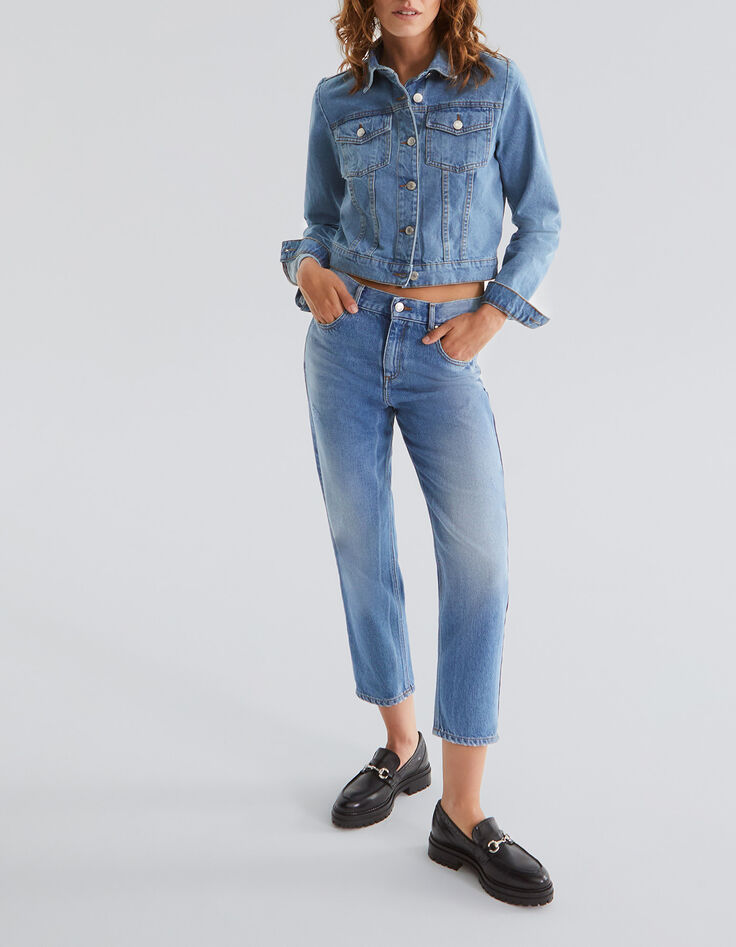Blaue Boyfriend-Damenjeans im Crop-Fit Waterless-1