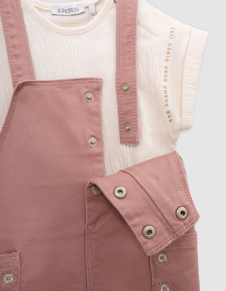 Ensemble robe-salopette rose et T-shirt écru bébé fille-6