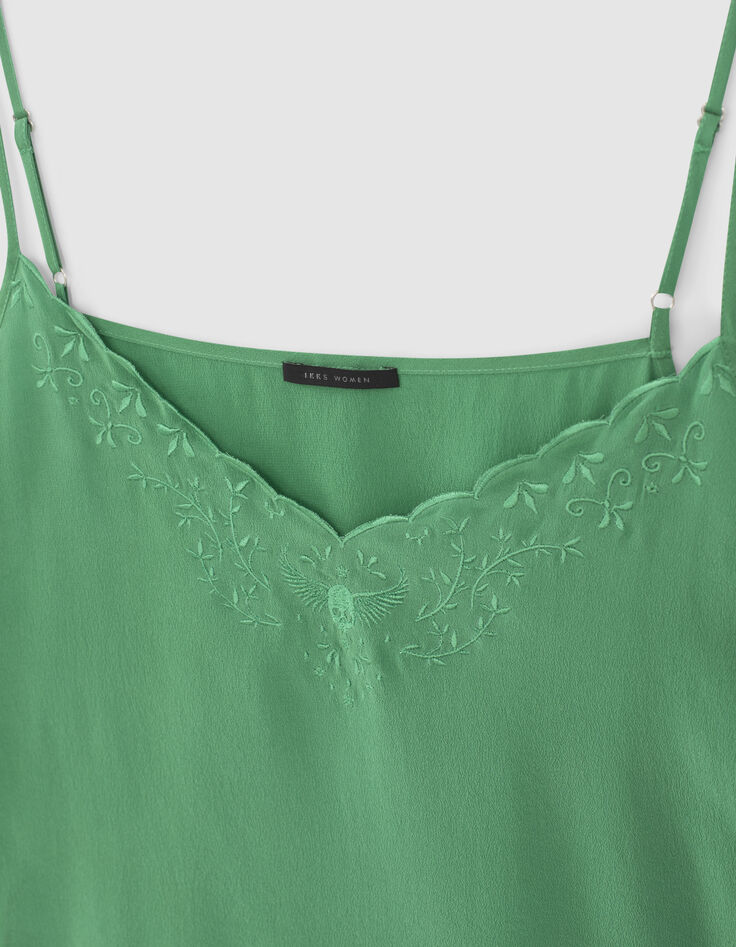 Top lencero de seda verde bordado calavera mujer-2