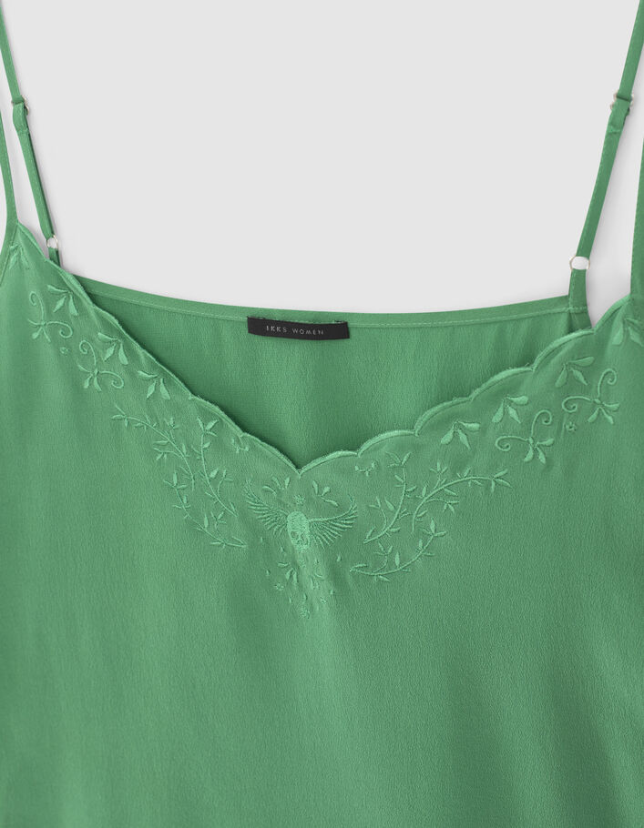 Top lencero de seda verde bordado calavera mujer - IKKS