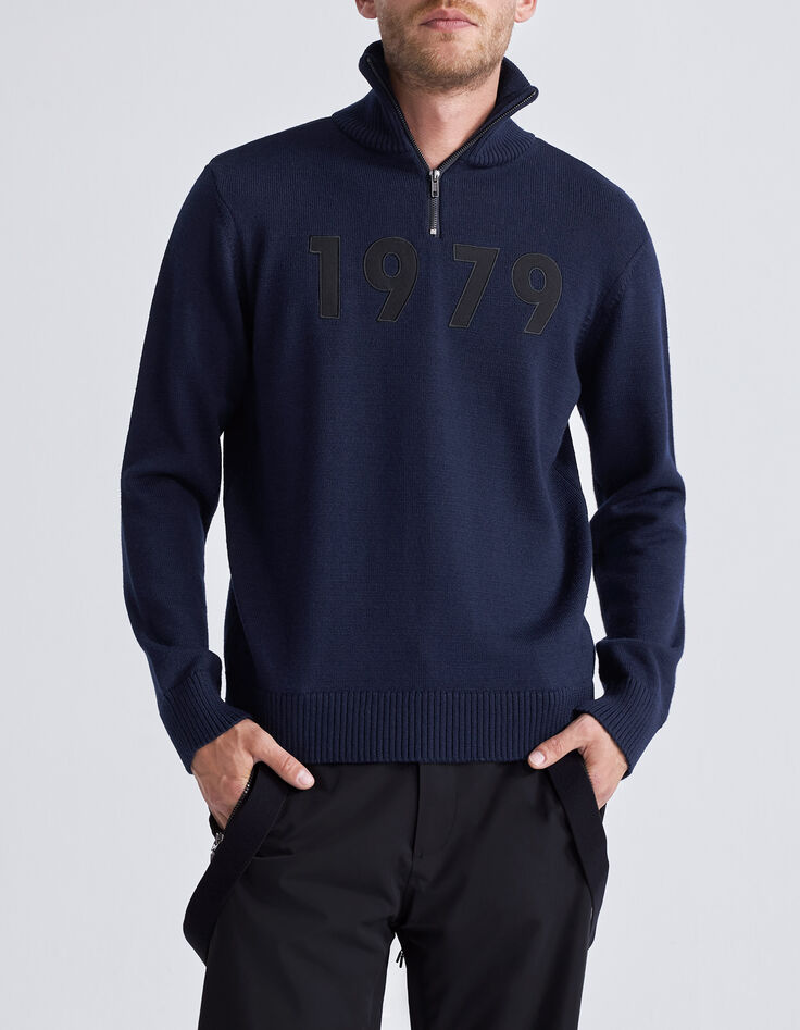 Men&rsquo;s navy knit IKKS x DUVILLARD zip-neck sweater-3
