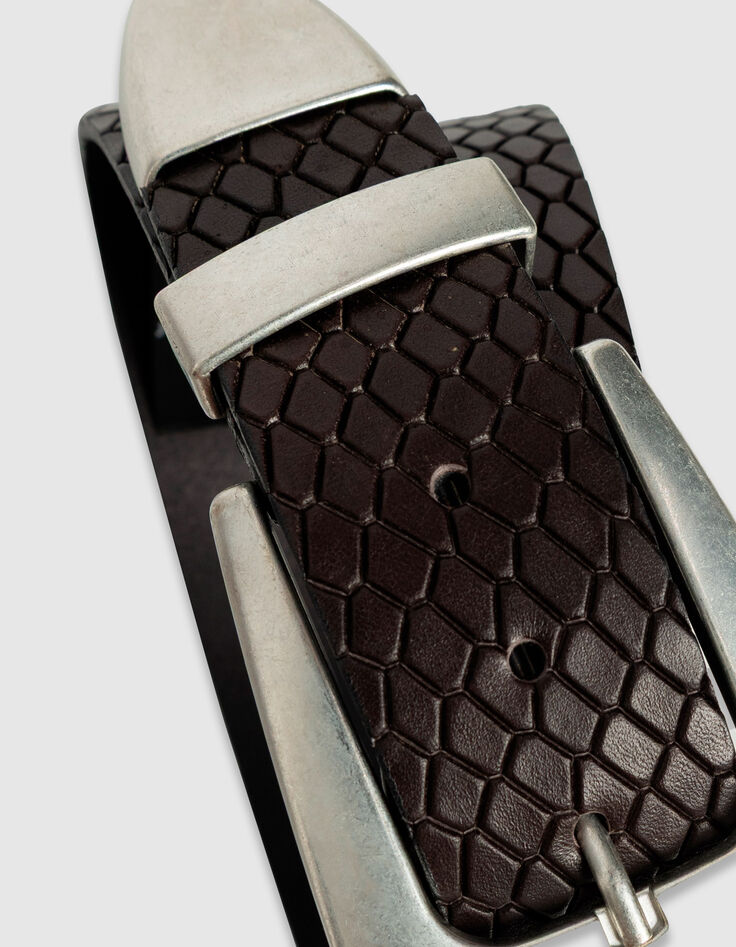 Ceinture large marron cuir embossé effet python Femme-3 Ceinture large marron cuir embossé effet python Femme-3