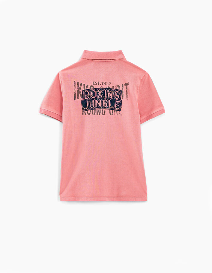 Boys' pink polo shirt with print and textured back  - IKKS