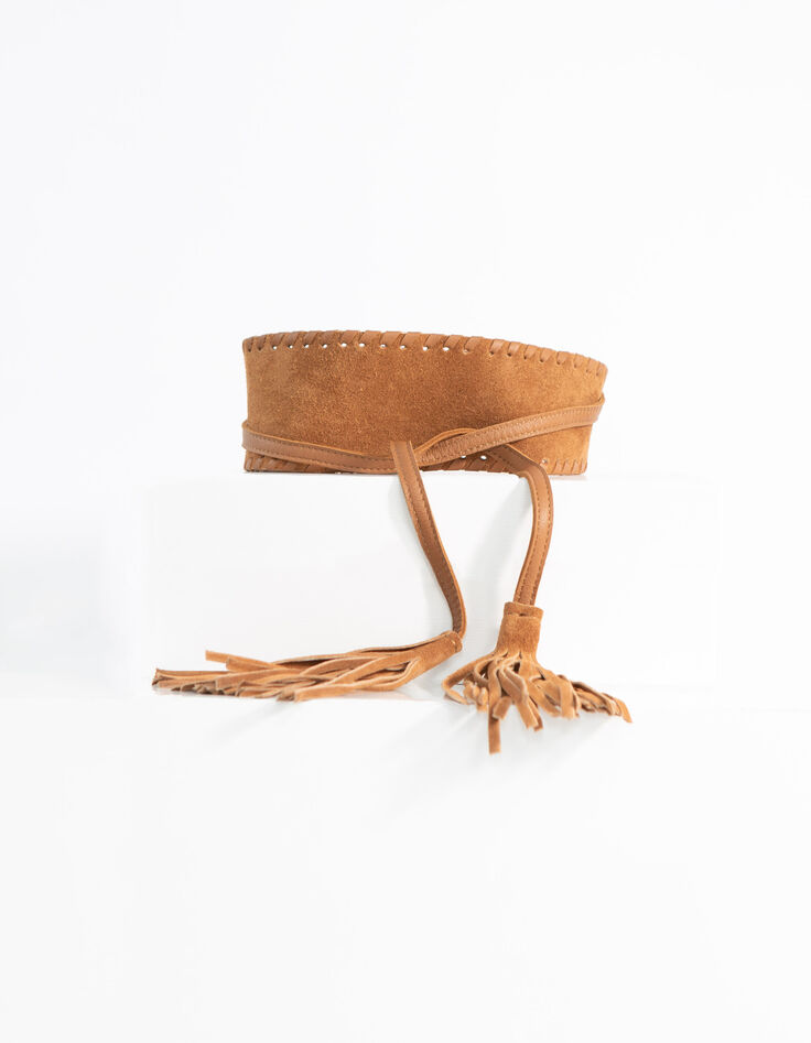 Ceinture large camel femme-1