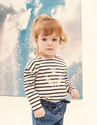 Camiseta marinera crudo bimaterial bordado bebé niña - IKKS