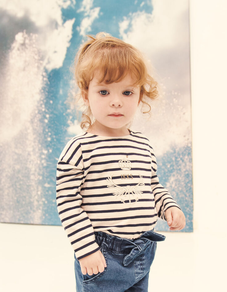Camiseta marinera crudo bimaterial bordado bebé niña-1 Camiseta marinera crudo bimaterial bordado bebé niña-1