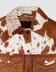 Veste courte en cuir marron motif vache Femme-7