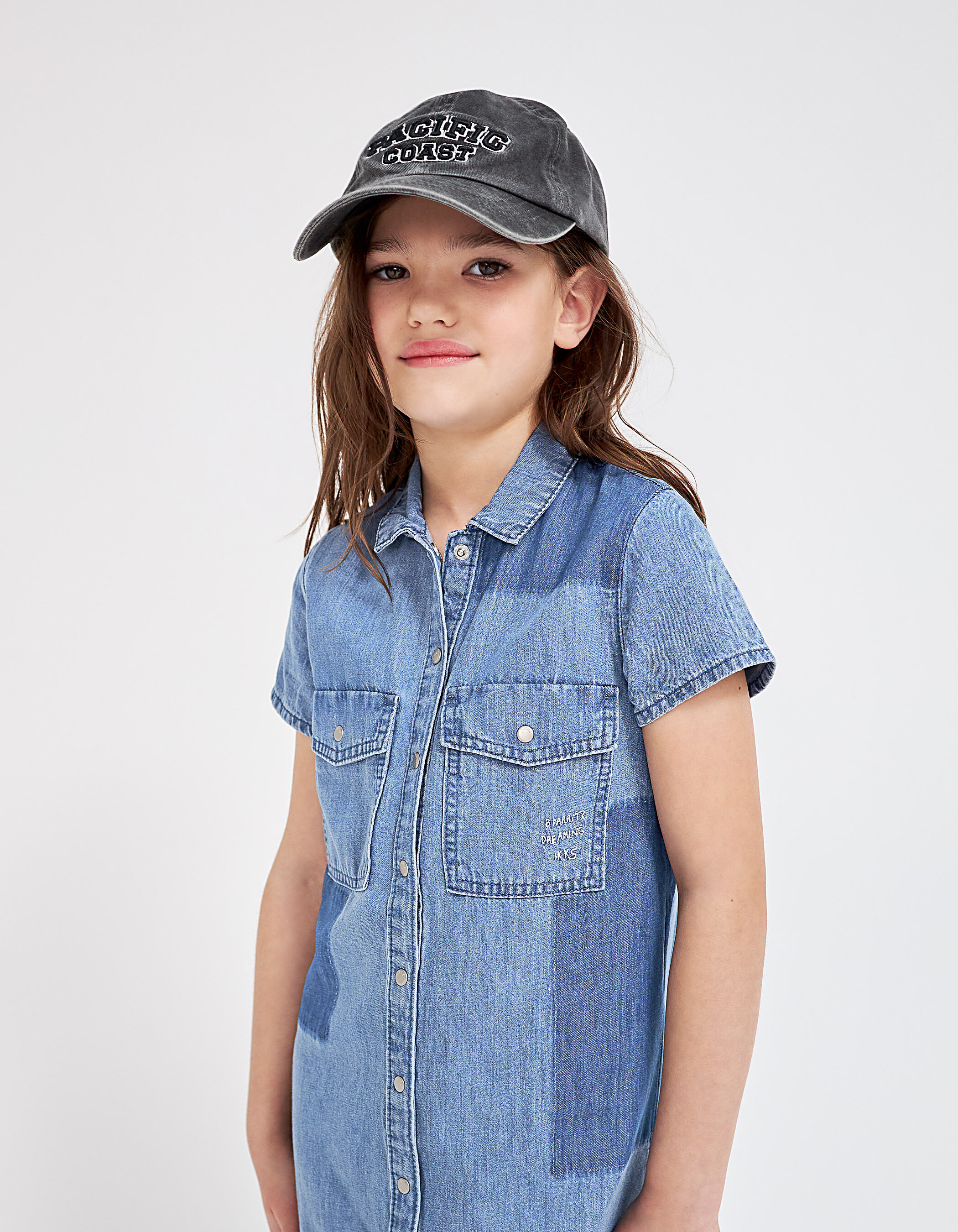Robe chemise en jean stone blue coton bio fille IKKS
