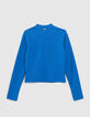 Blaues Mädchenshirt aus Rippstrick mit Reißverschluss-3