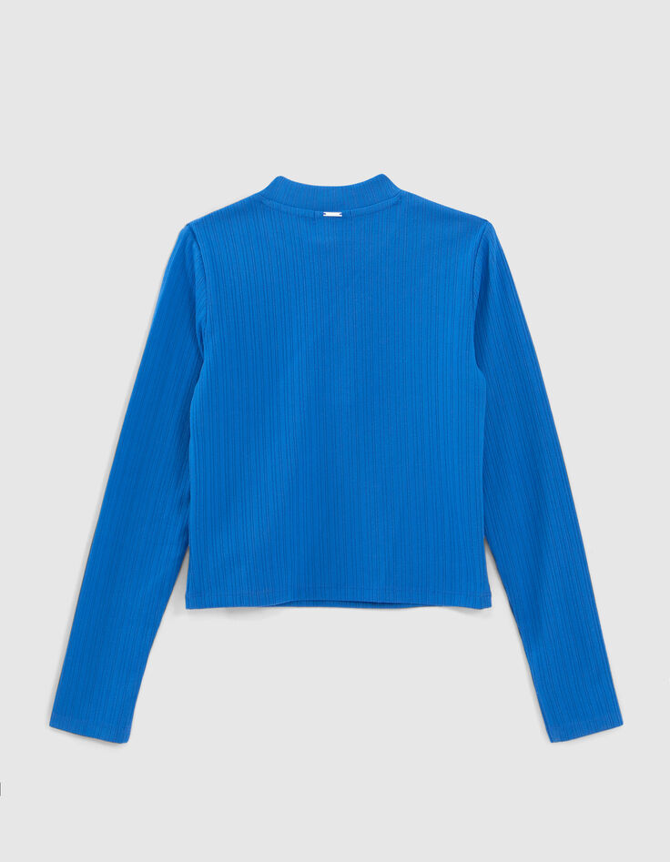 Blaues Mädchenshirt aus Rippstrick mit Reißverschluss-3