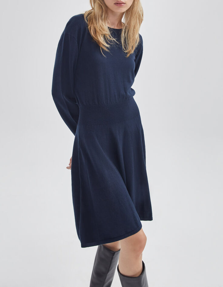 Robe pull marine tricot avec boutons-bijou Femme-1