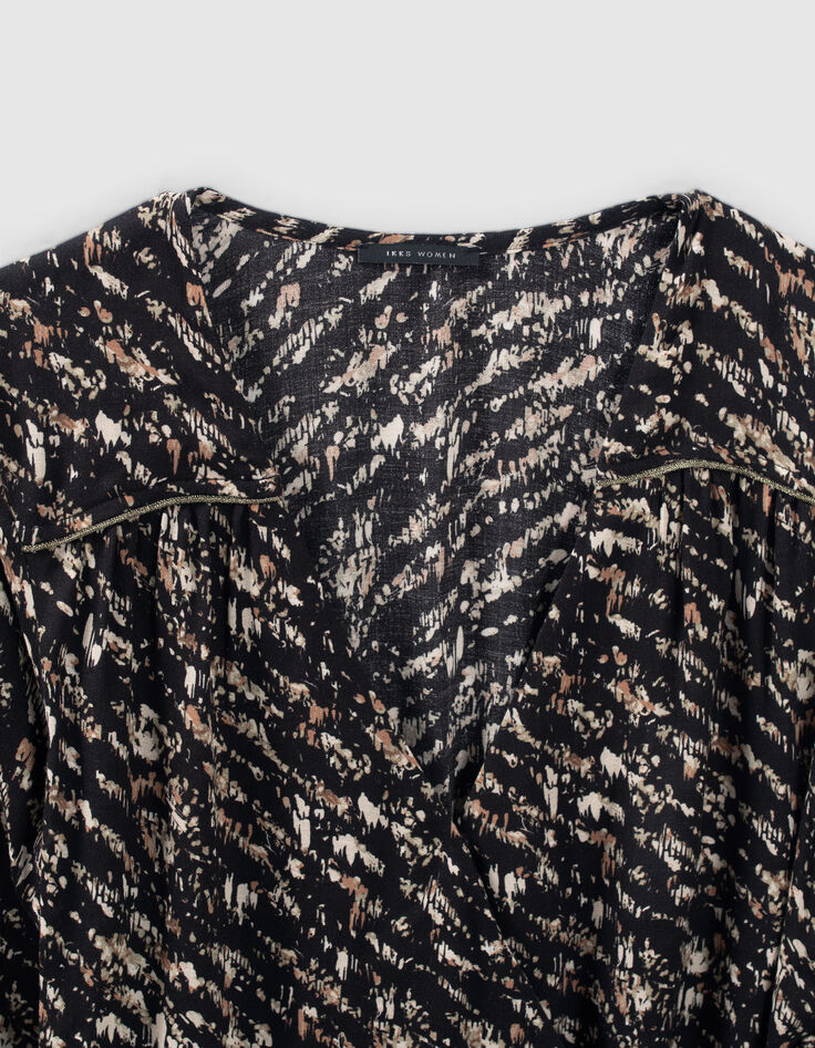 Robe portefeuille noire imprimé fusain Femme-5 Robe portefeuille noire imprimé fusain Femme-5