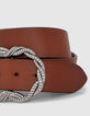 Ceinture robe en cuir camel boucle fantaisie torsade femme-2