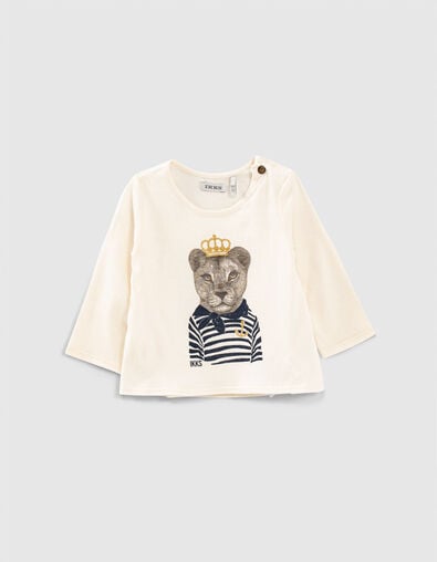 T-shirt écru bio visuel lionne-marinière bébé fille - IKKS