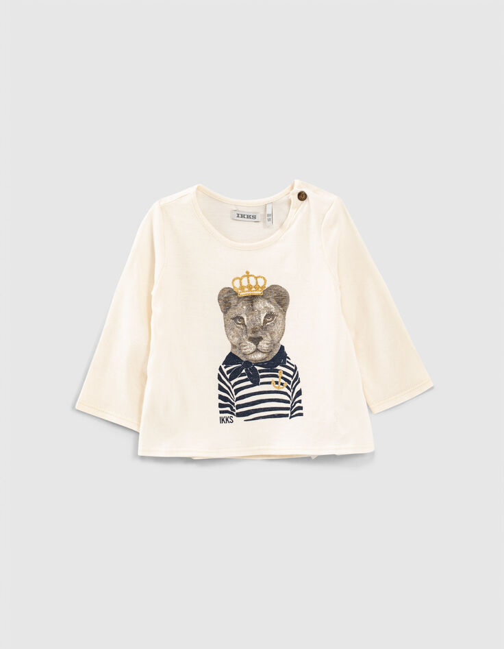 Cremeweißes Bio-Shirt mit Matrosen-Löwin für Babymädchen-1 Cremeweißes Bio-Shirt mit Matrosen-Löwin für Babymädchen-1