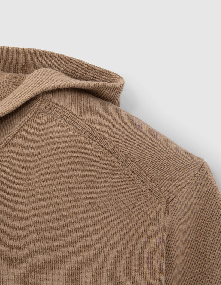 Beige Herrenstrickjacke mit Rei&szlig;verschluss und Kapuze-5