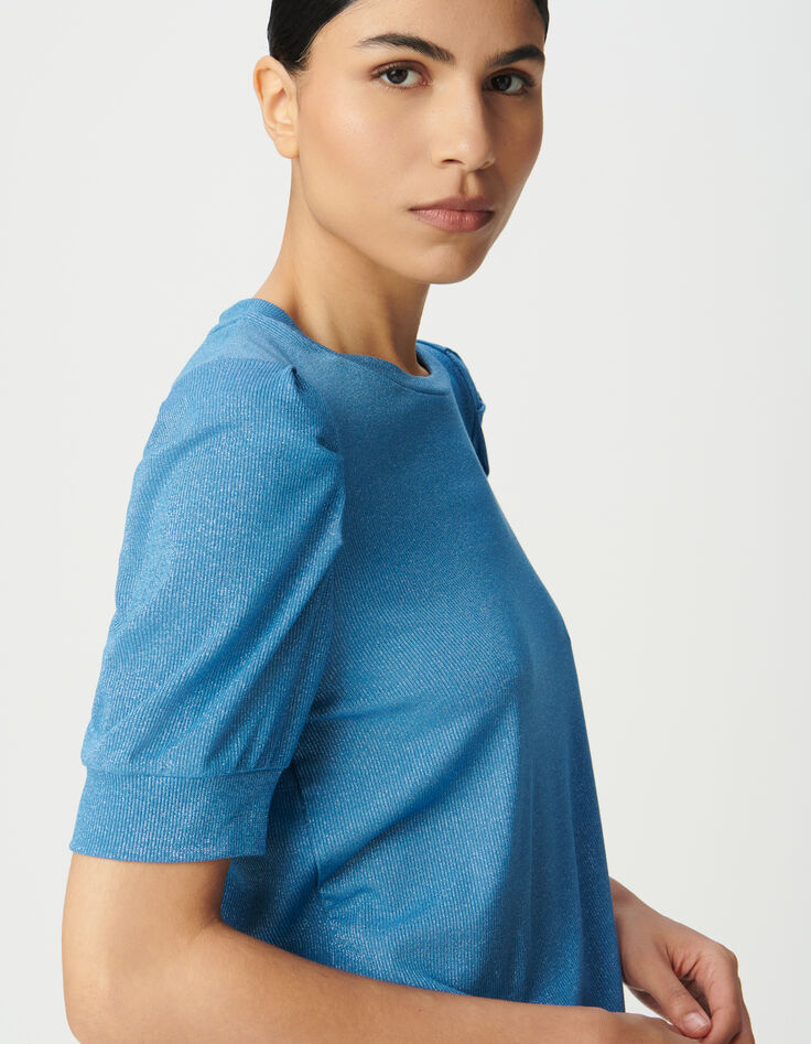 Tee-shirt bleu irisé maille côtelée irisée-4