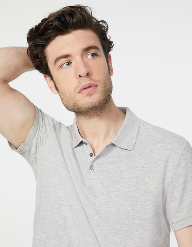 Men’s light grey marl textured striped polo shirt - IKKS