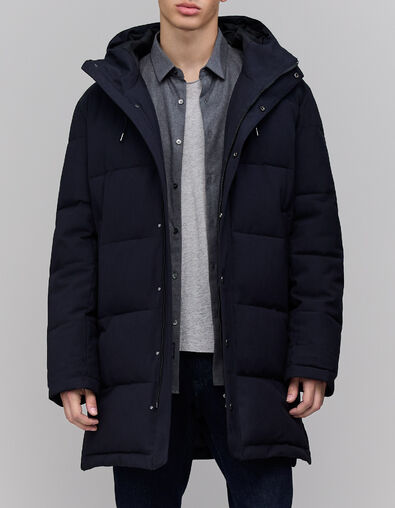 Men's long navy quilted down jacket - IKKS