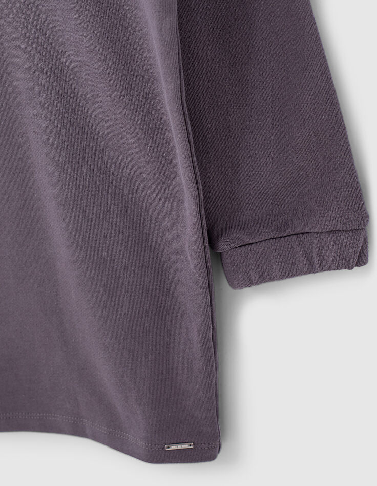 Robe-sweat gris de lin à capuche et message fille-5