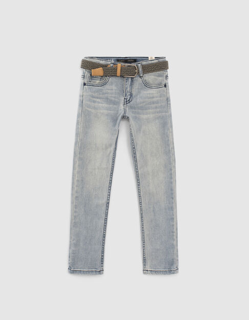 Boys’ blue slim jeans with woven belt - IKKS