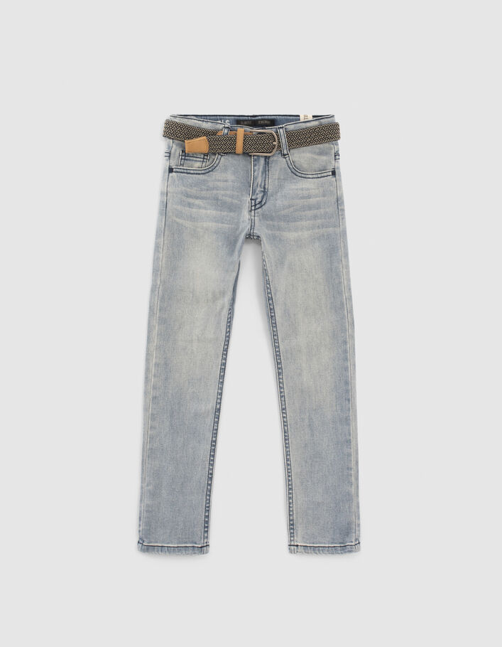 Boys' blue slim jeans with woven belt IKKS