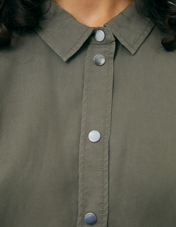 Robe chemise en tencel coloris kaki finition dos avec clous bijoux femme - IKKS