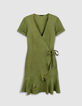 Robe courte verte forme portefeuille Femme-1