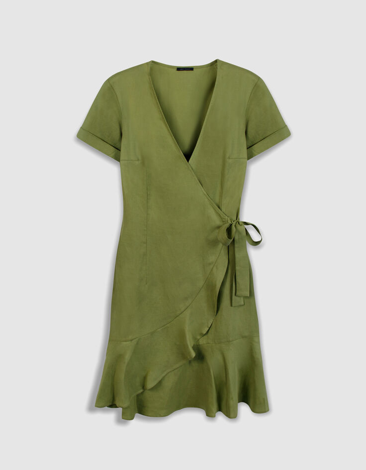 Robe courte verte forme portefeuille Femme-1