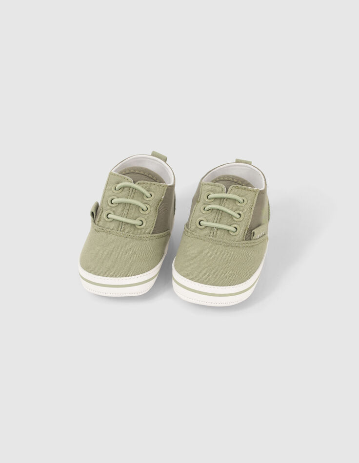 Kaki sneakers linnen, twee materialen babyjongens-6