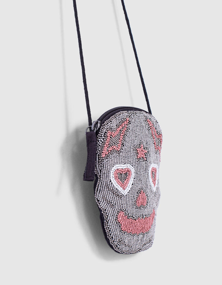 Bolso plata calavera bordada cuentas niña-6