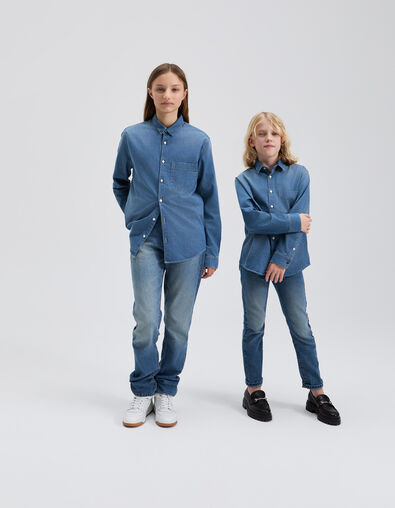 Gender Free-Blue denim mixed fabric shirt - IKKS