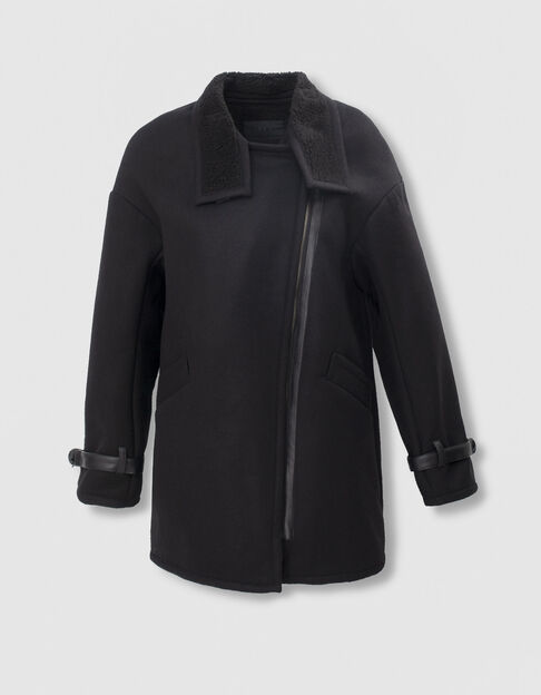 Women’s black wool blend coat with deconstructed collar
