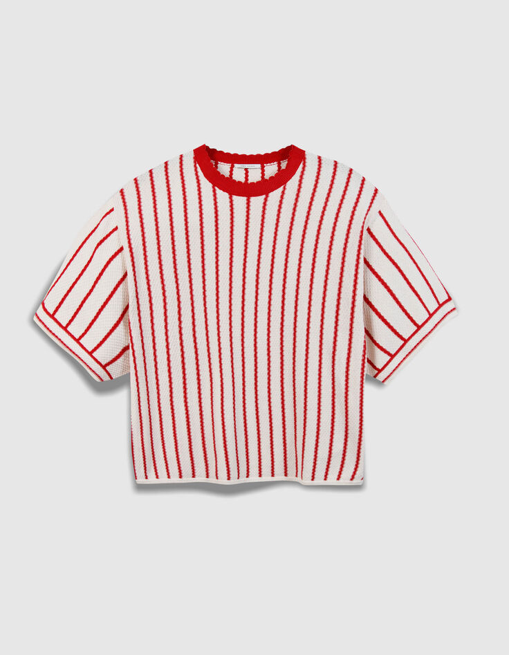 Wit T-shirt van biologisch katoen met rode strepen dames-1