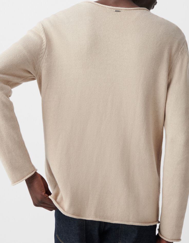 Men&rsquo;s flax knit sweater with rolled edges-3