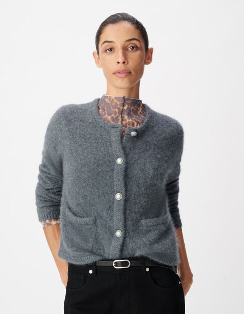 Cardigan gris tricot mousseux 100% laine Femme - IKKS