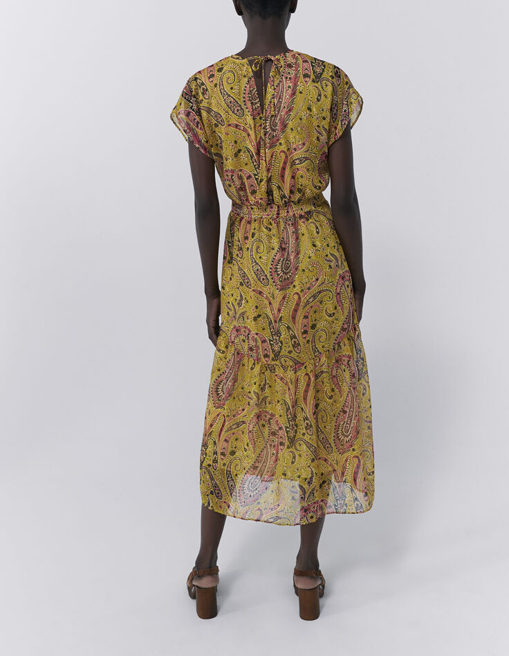 Gelbes, langes Damenkleid mit Summer-Paisleyprint-2