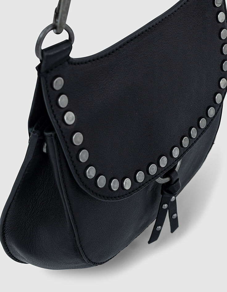 Sac besace The Small Plumber cuir noir clous bijoux femme-4