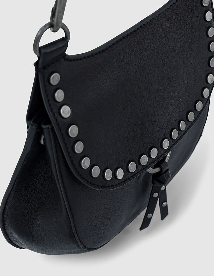 Small Plumber women’s black studded leather saddle bag - IKKS